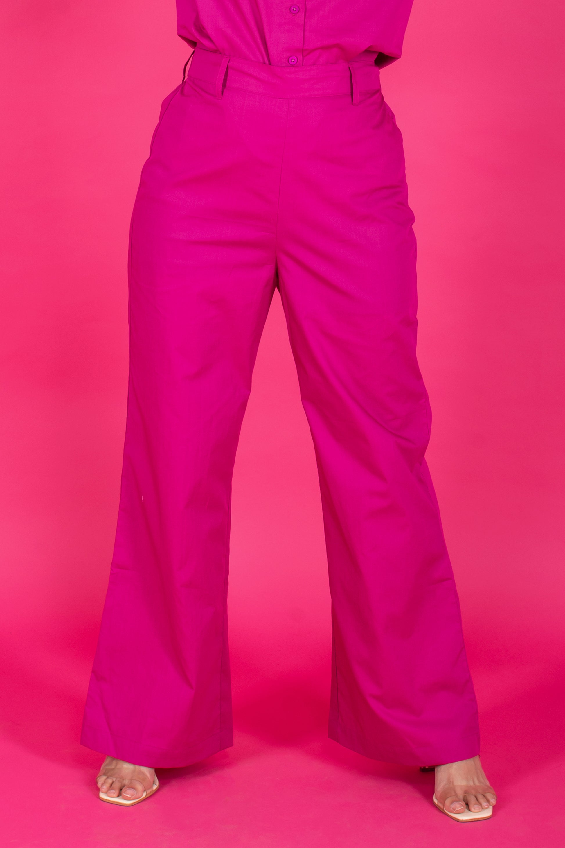 Solid Colour Shirt And Pants Co-Ord Set Pink