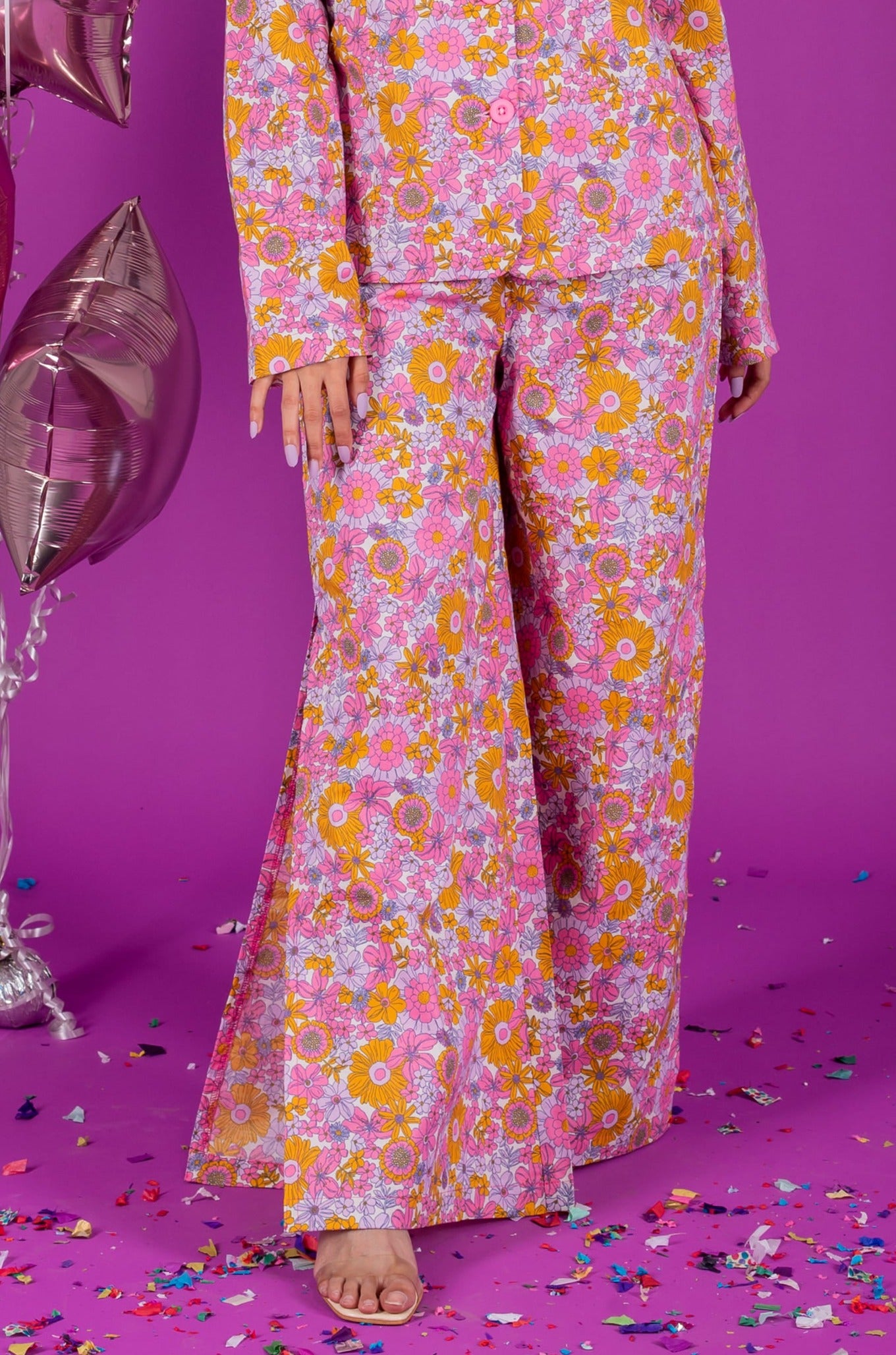 Wide-Leg Slit Pajama Pants