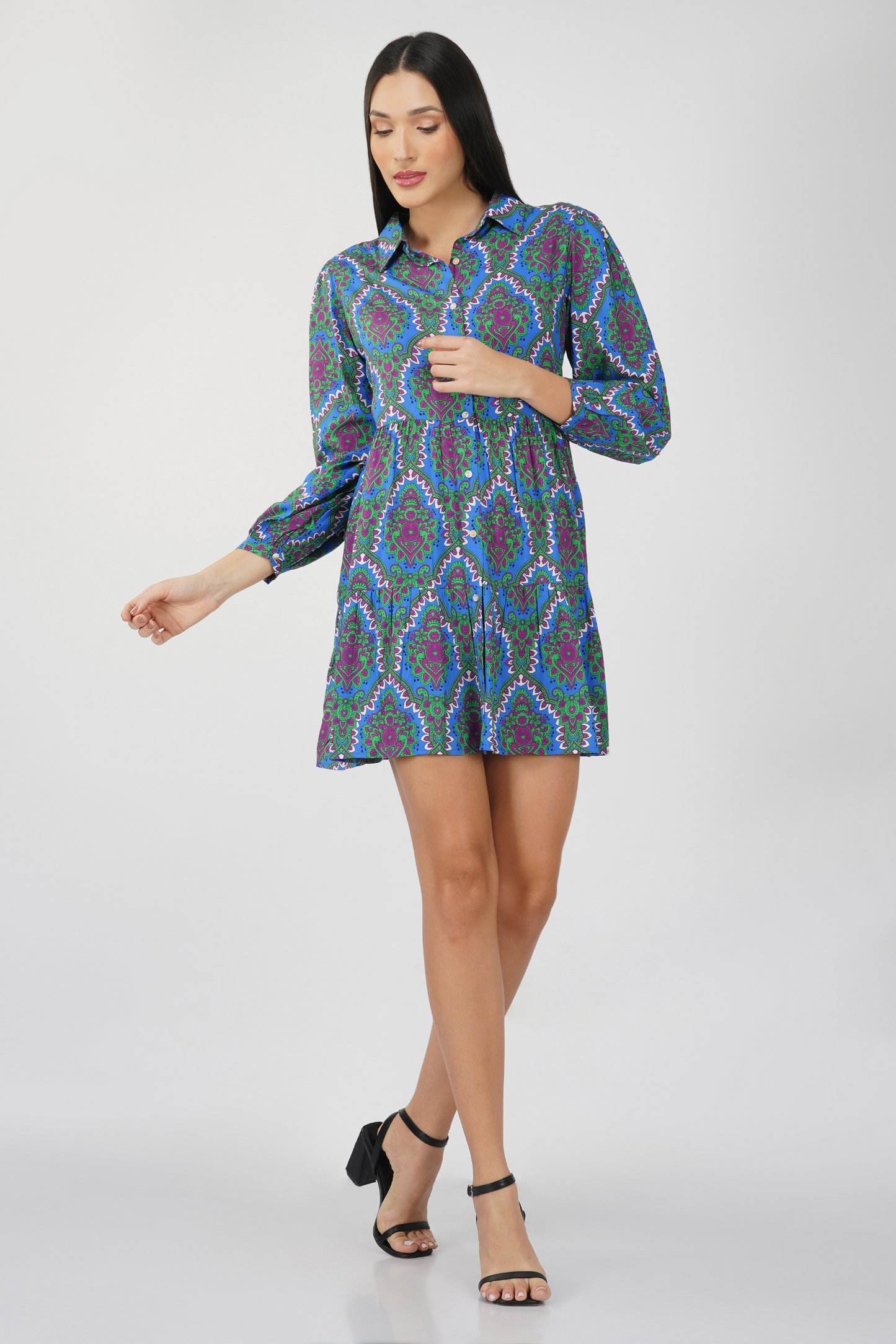 Printed Shirt Dress Blue