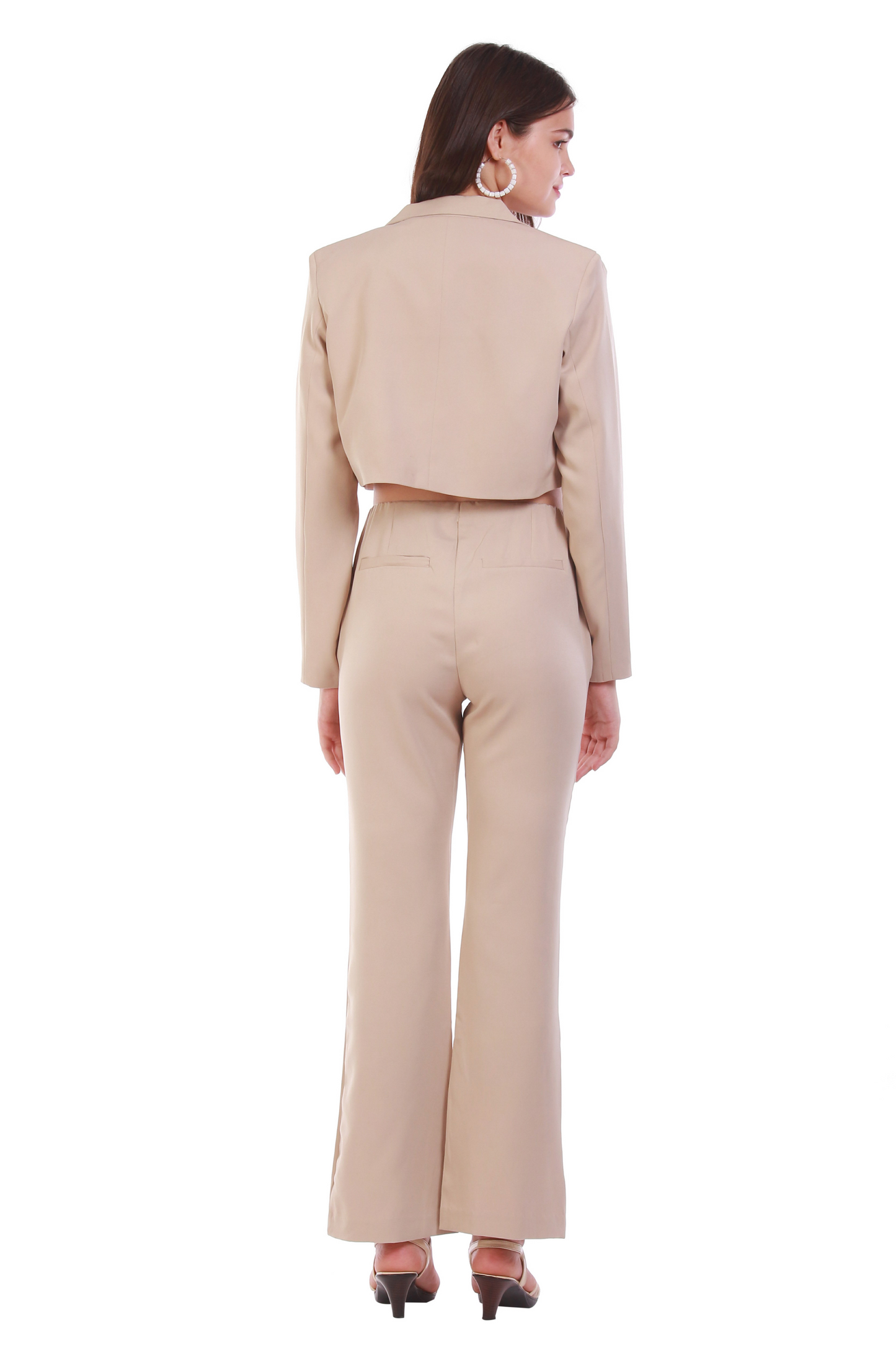 Crop Blazer and Trouser Set Beige