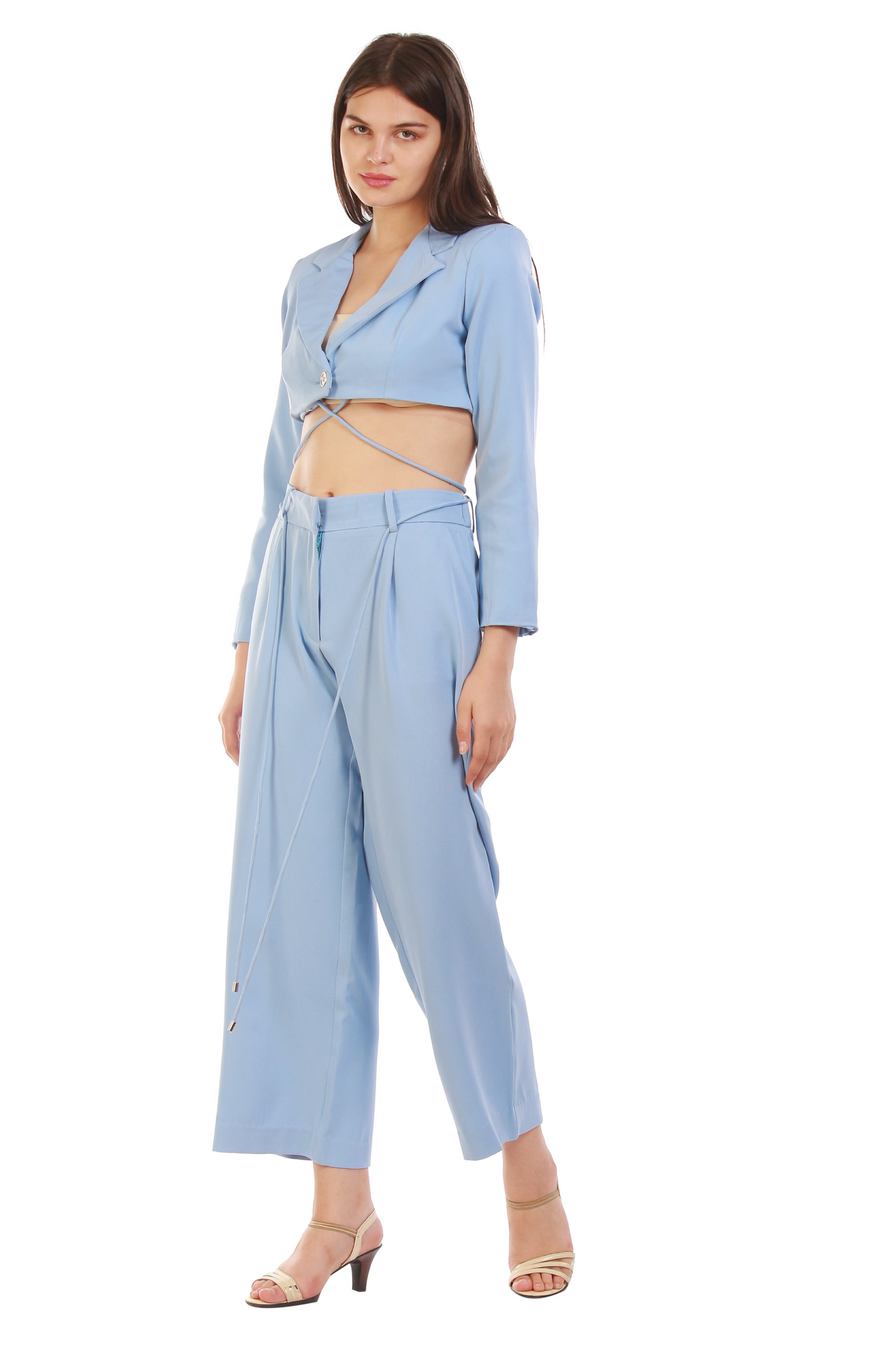 Crop Blazer and Trouser Set Blue