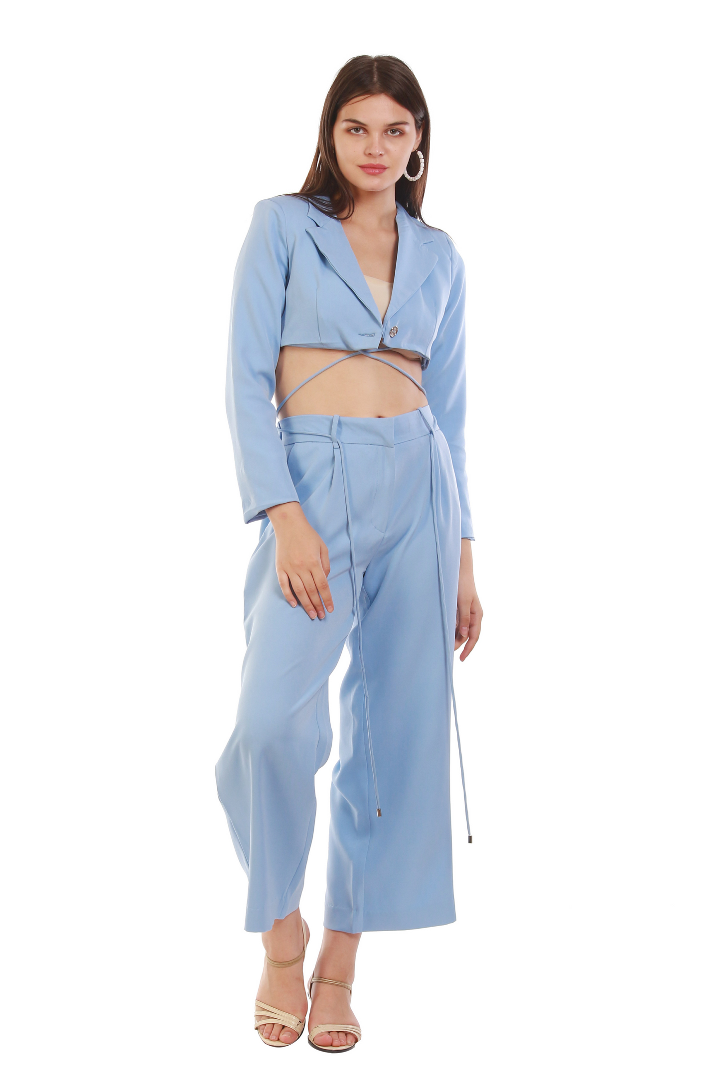 Crop Blazer and Trouser Set Blue