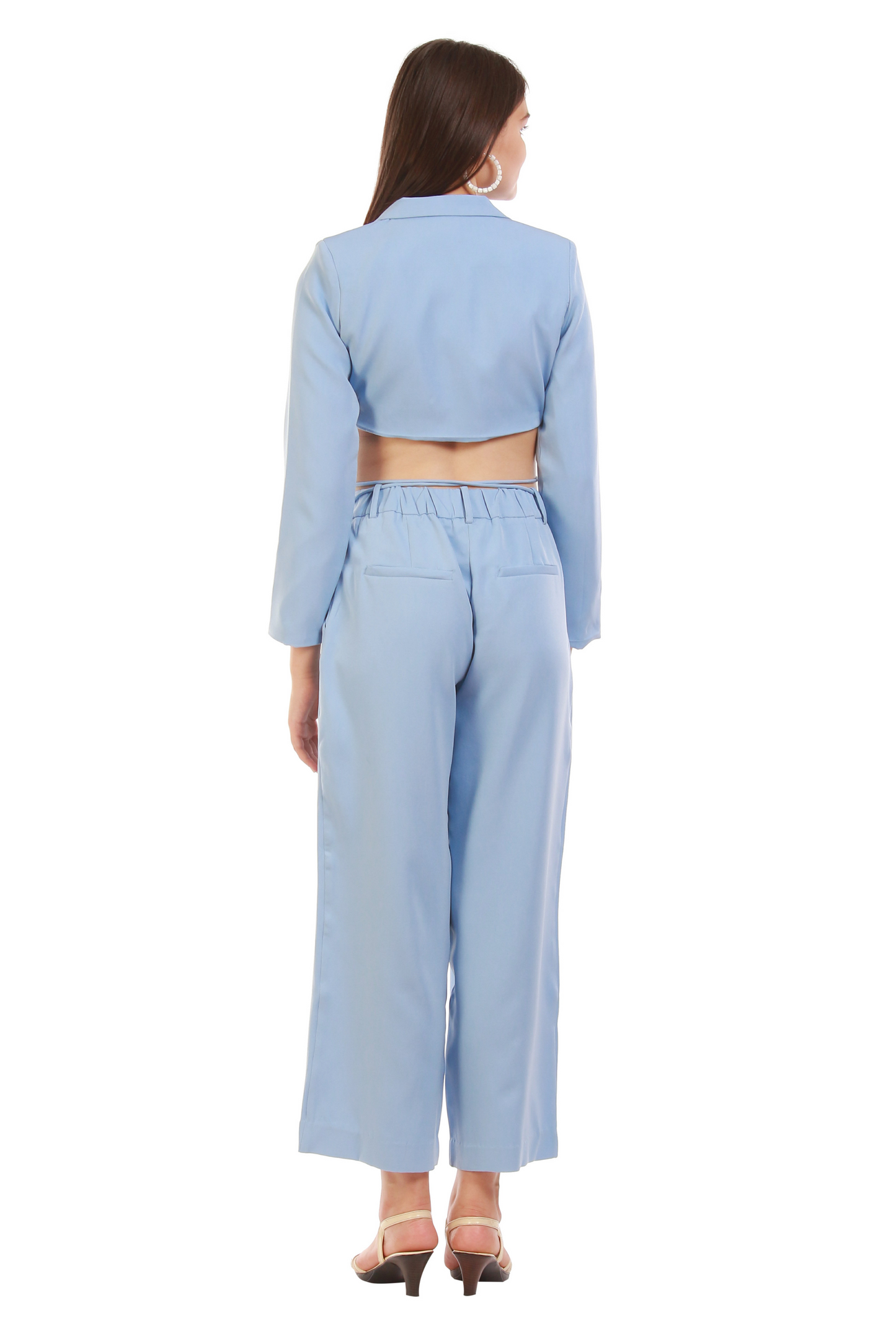 Crop Blazer and Trouser Set Blue