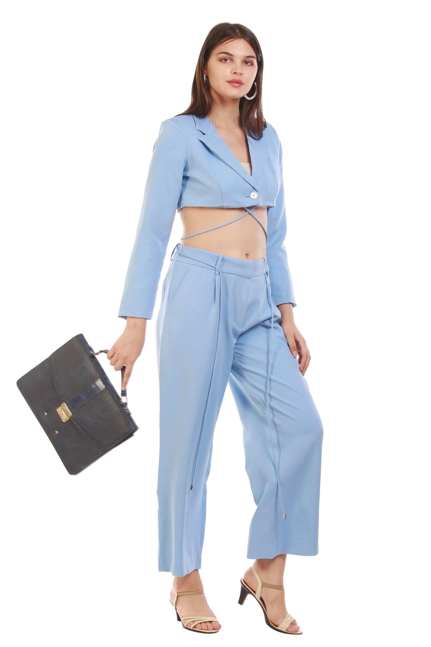 Crop Blazer and Trouser Set Blue