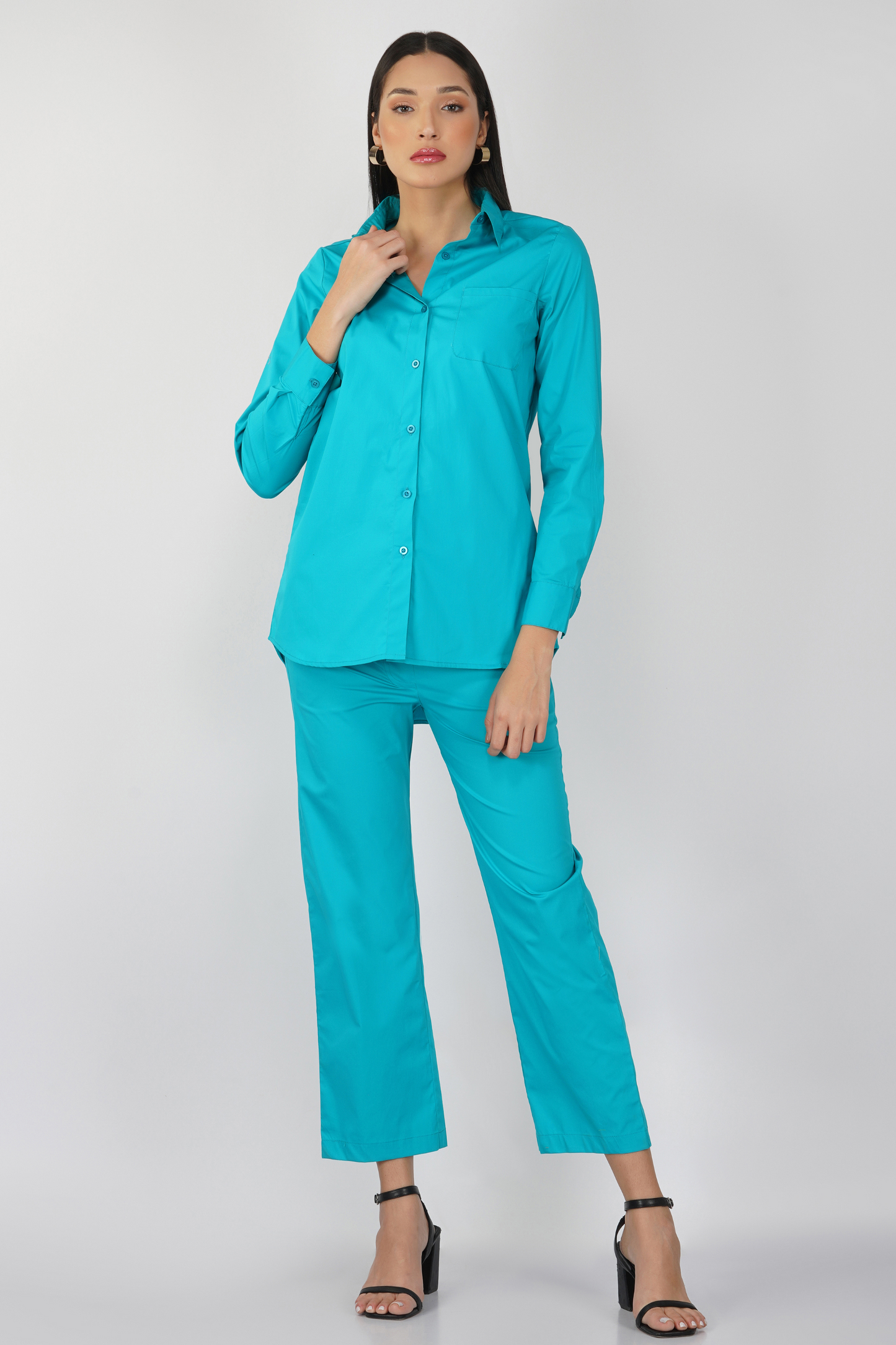 Solid Colour Shirt And Pants Co-Ord Set