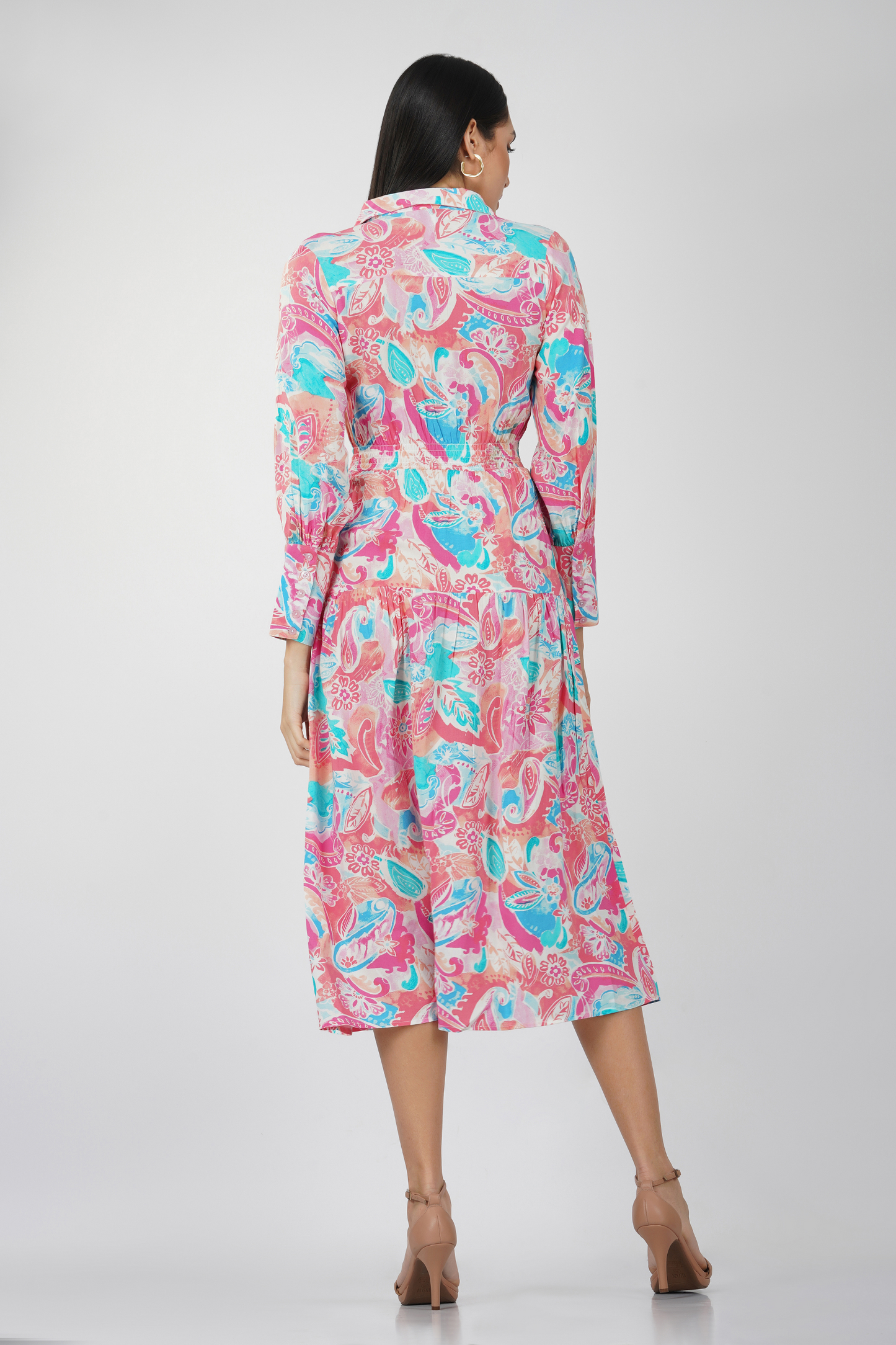 Long Sleeves Printed Maxi Shirt Dress