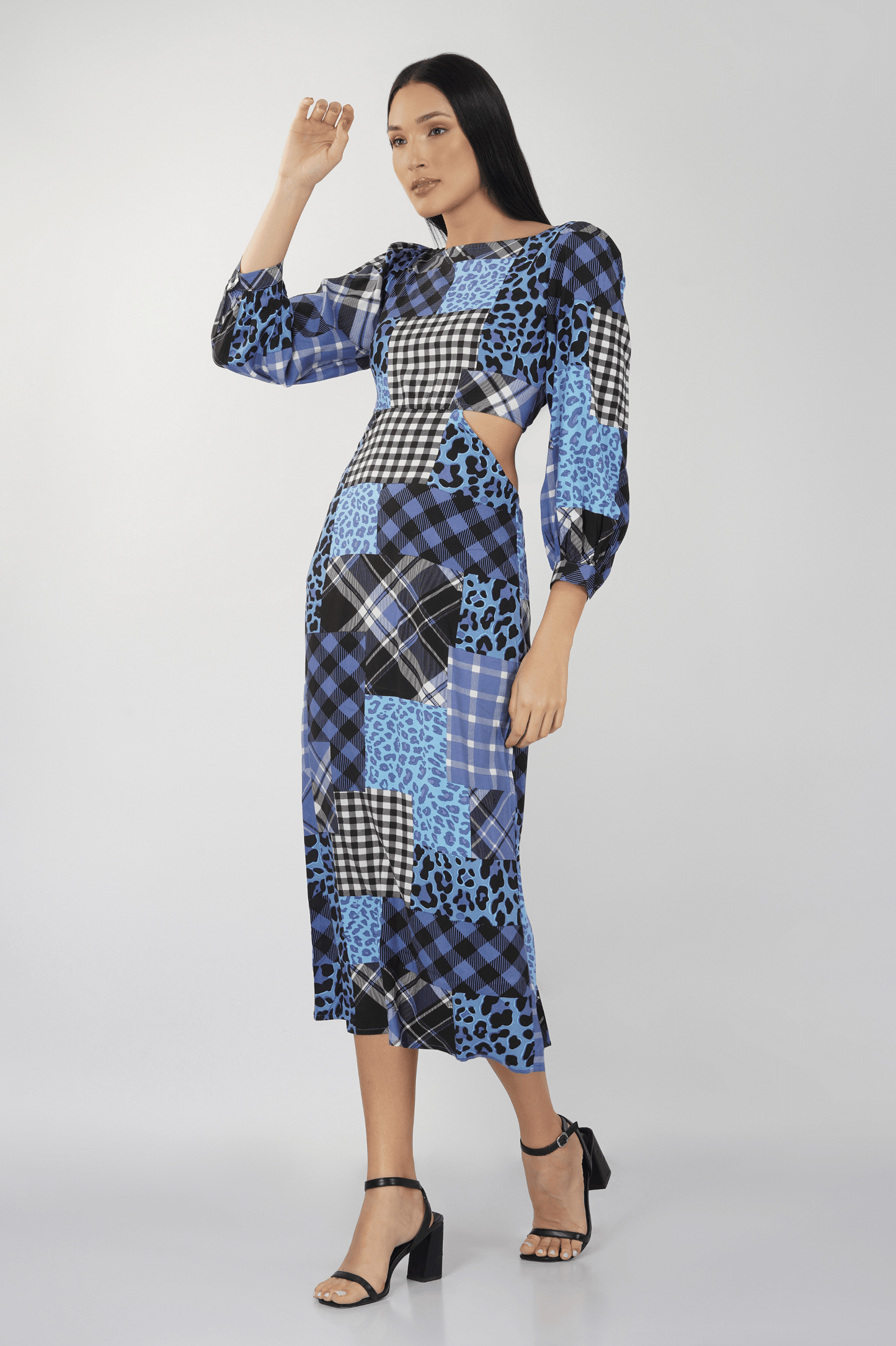 Patchwork Animal Print Cut-out Maxi Dress