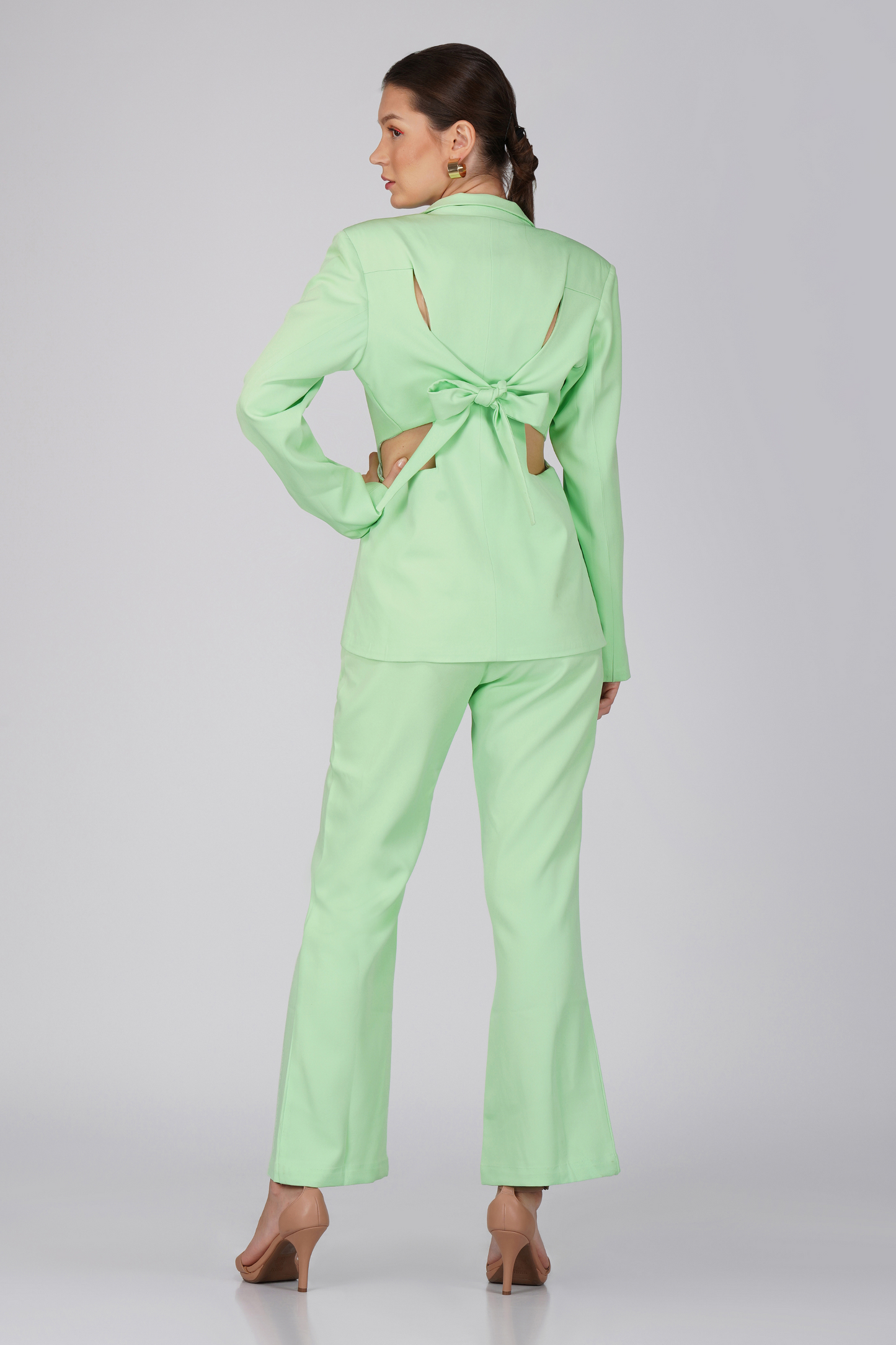 Tie Back Blazer and Trousers Set Lime