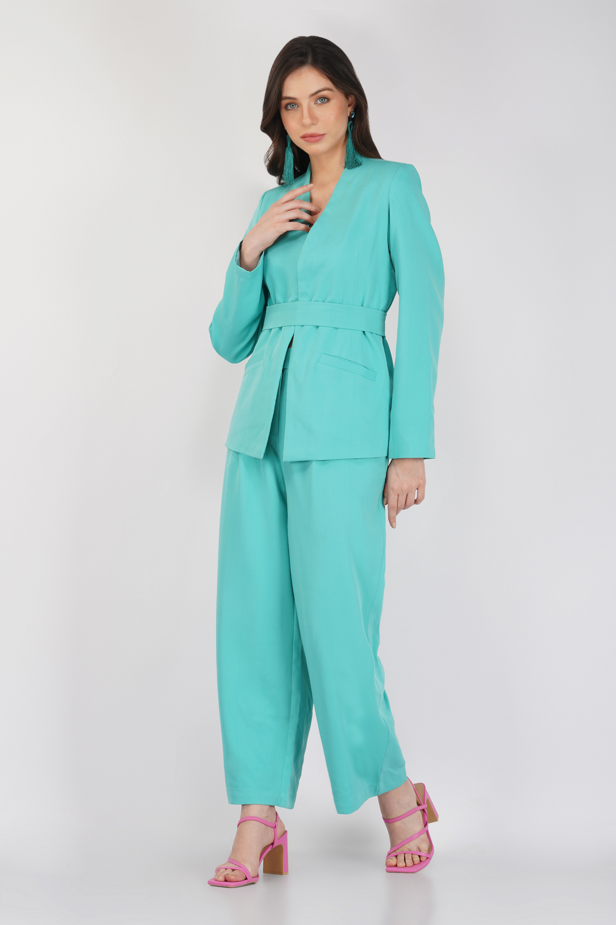 Open Back Blazer and Trousers Set Green – sumiifashion