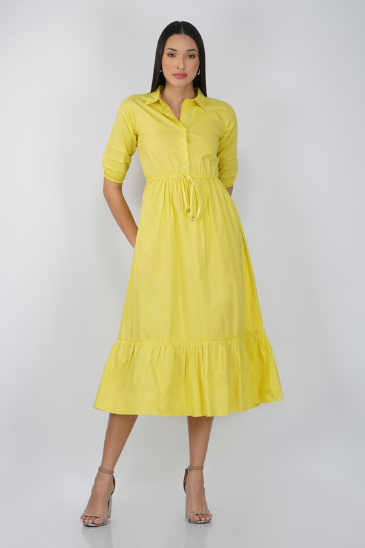 Lantern Sleeve Ruffle Hem Knot Front Dress