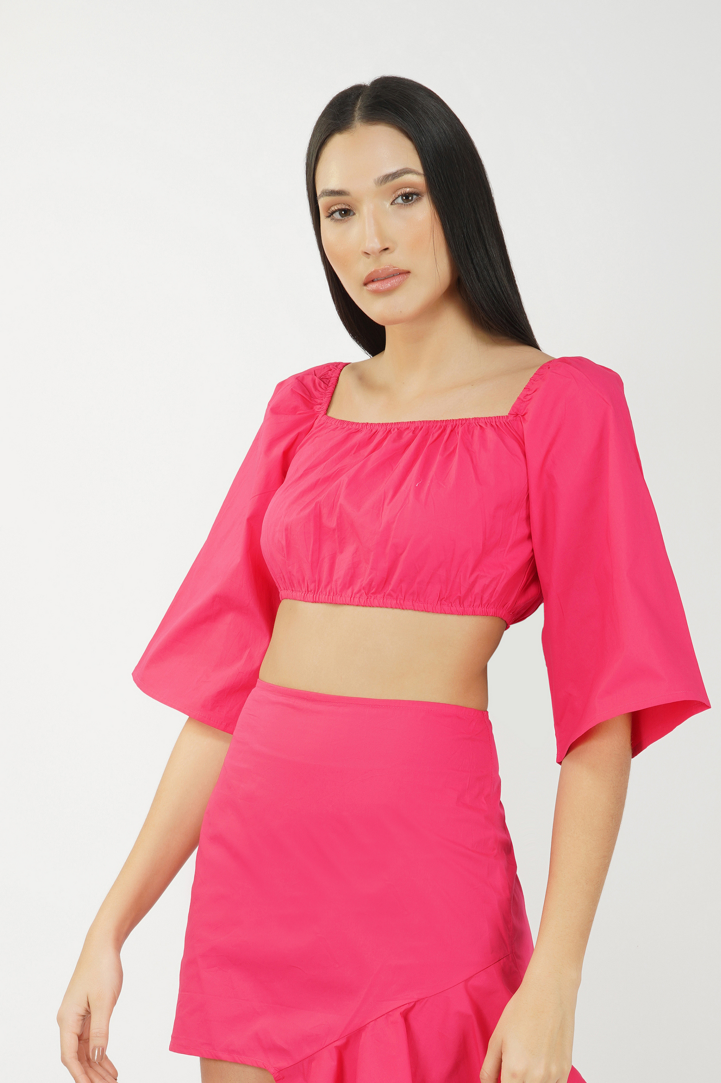 Solid Colour Crop Top and Skirt Co-ord Set