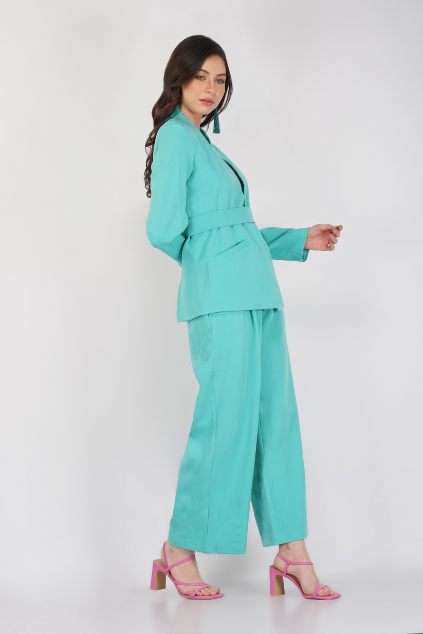 Open Back Blazer and Trousers Set Green – sumiifashion