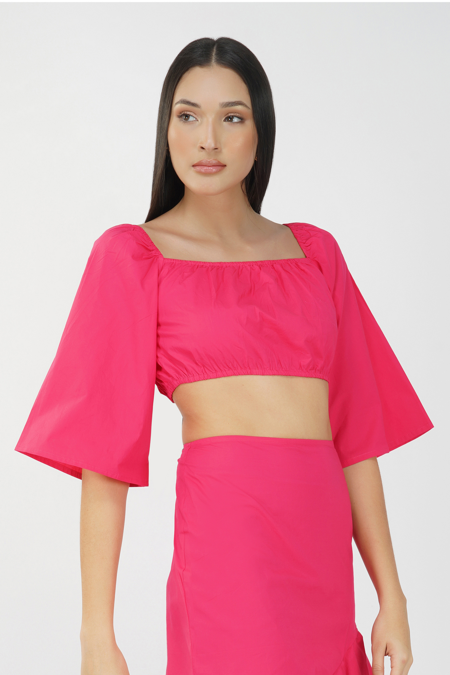 Solid Colour Crop Top and Skirt Co-ord Set