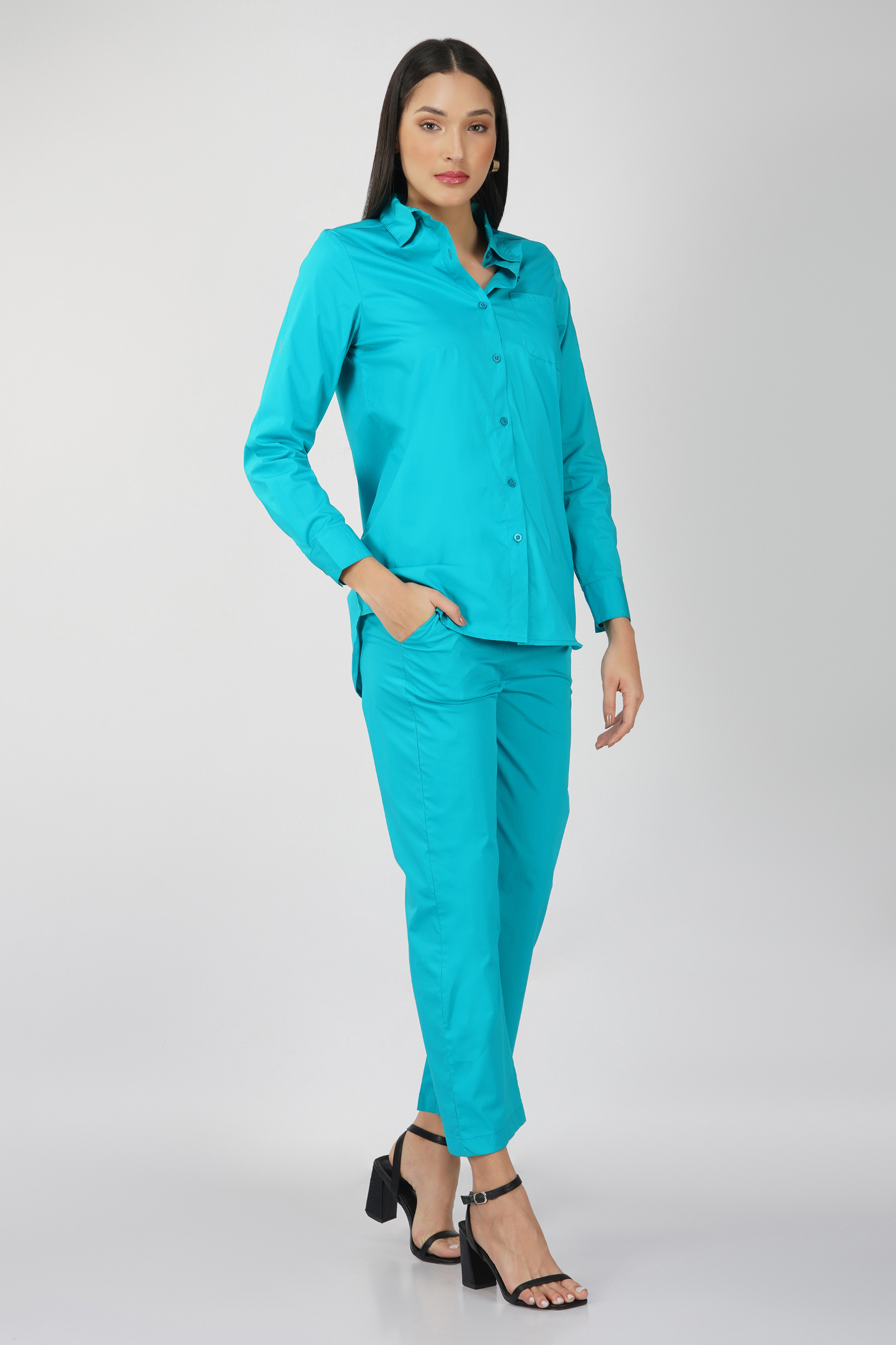 Solid Colour Shirt And Pants Co-Ord Set