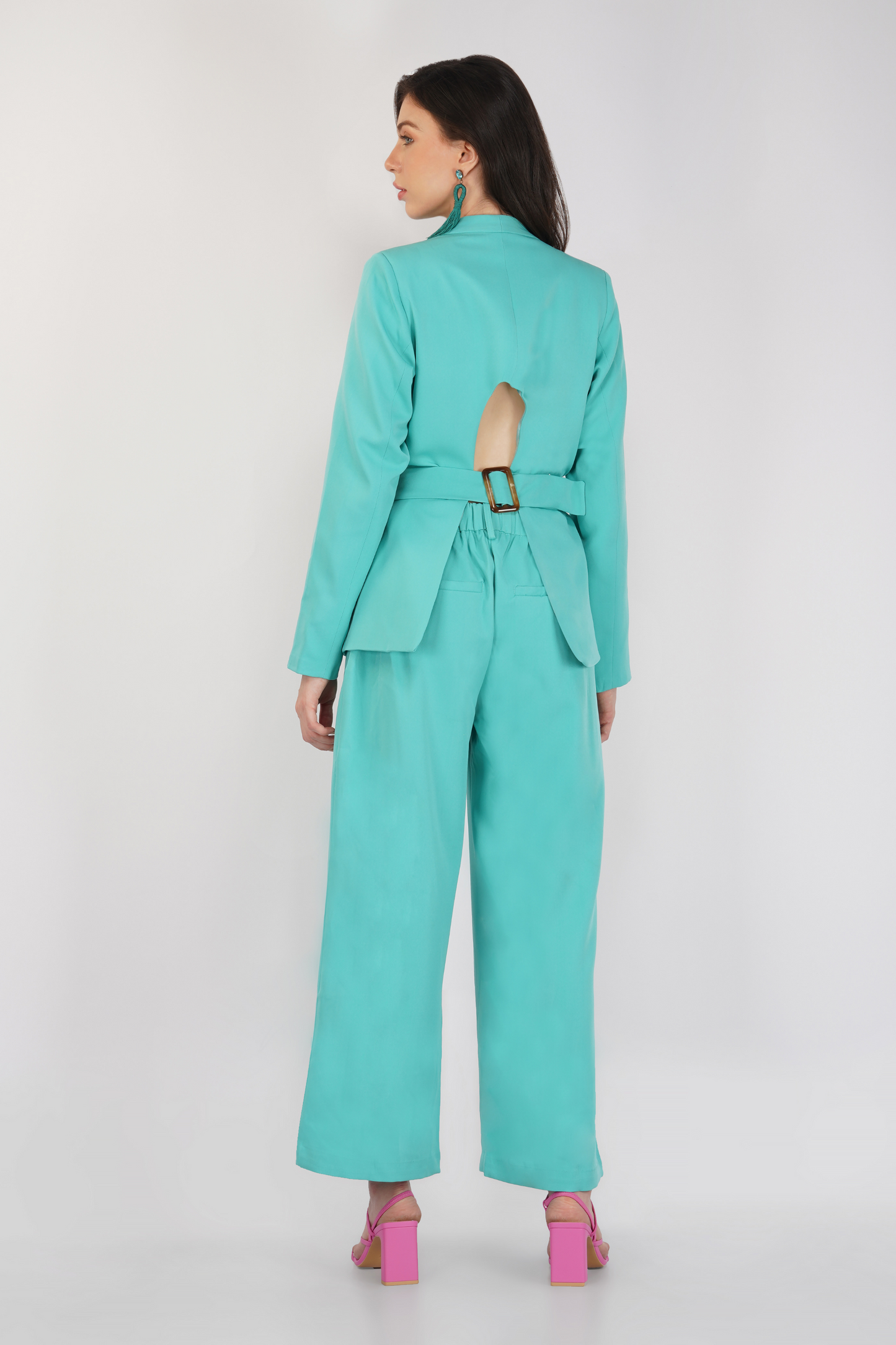 Open Back Blazer and Trousers Set Green