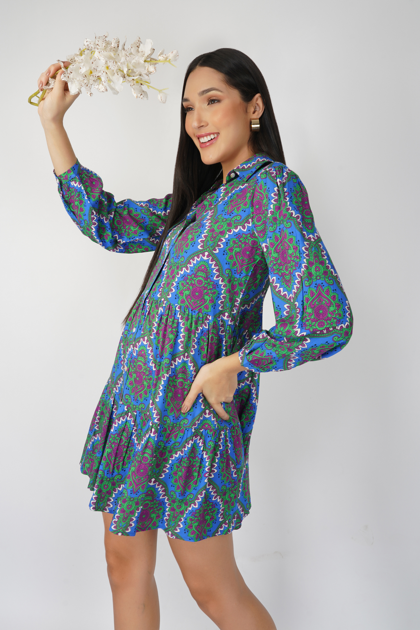 Printed Shirt Dress Blue