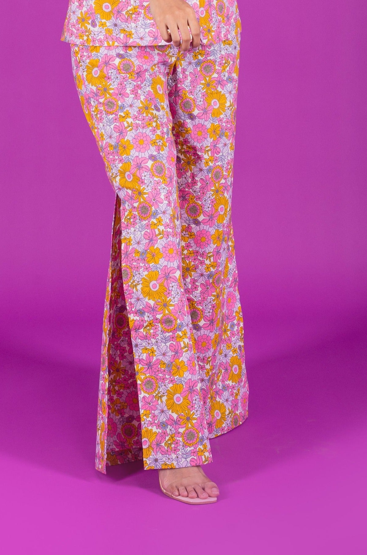 Floral Print Side Slit Wide Leg Pants