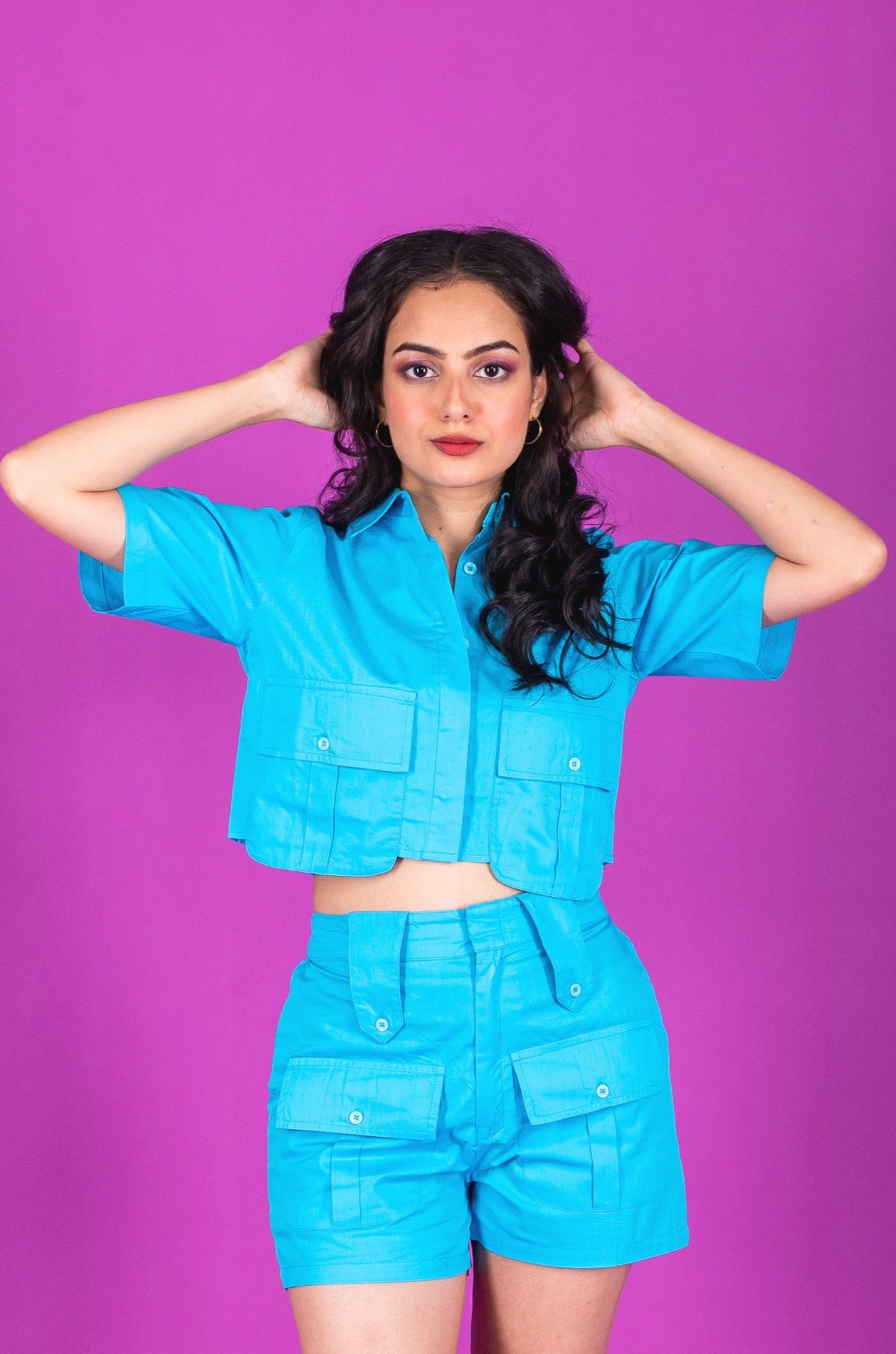 Cargo Pockets Crop Top Blue