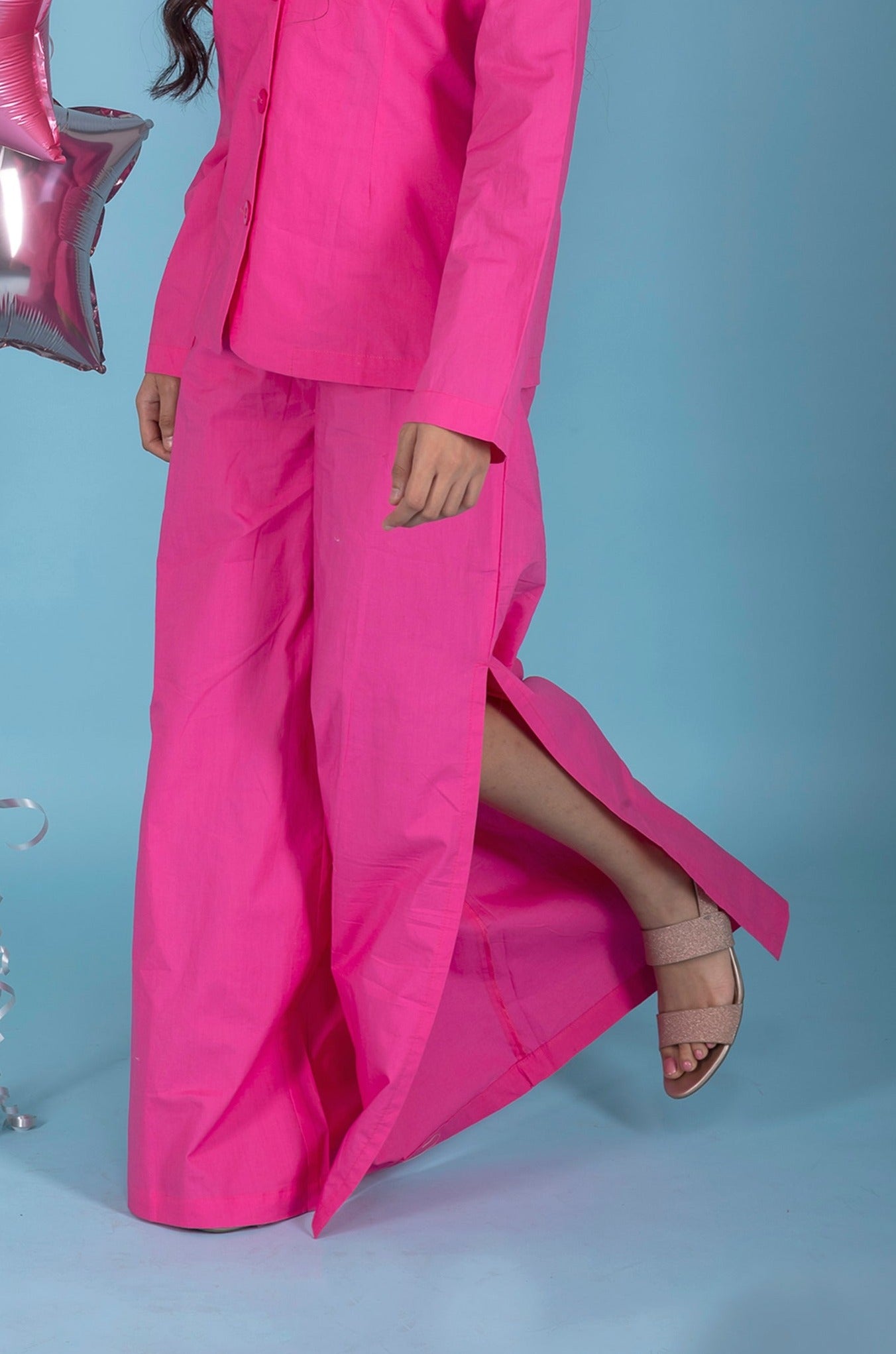 Solid Colour Side Slit Wide Leg Pants