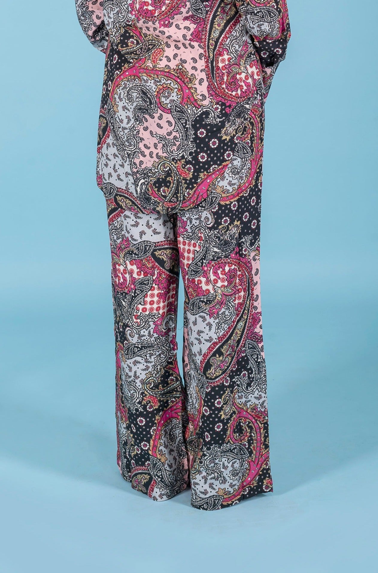 Patchwork Print Wide Leg Pants Multicolor