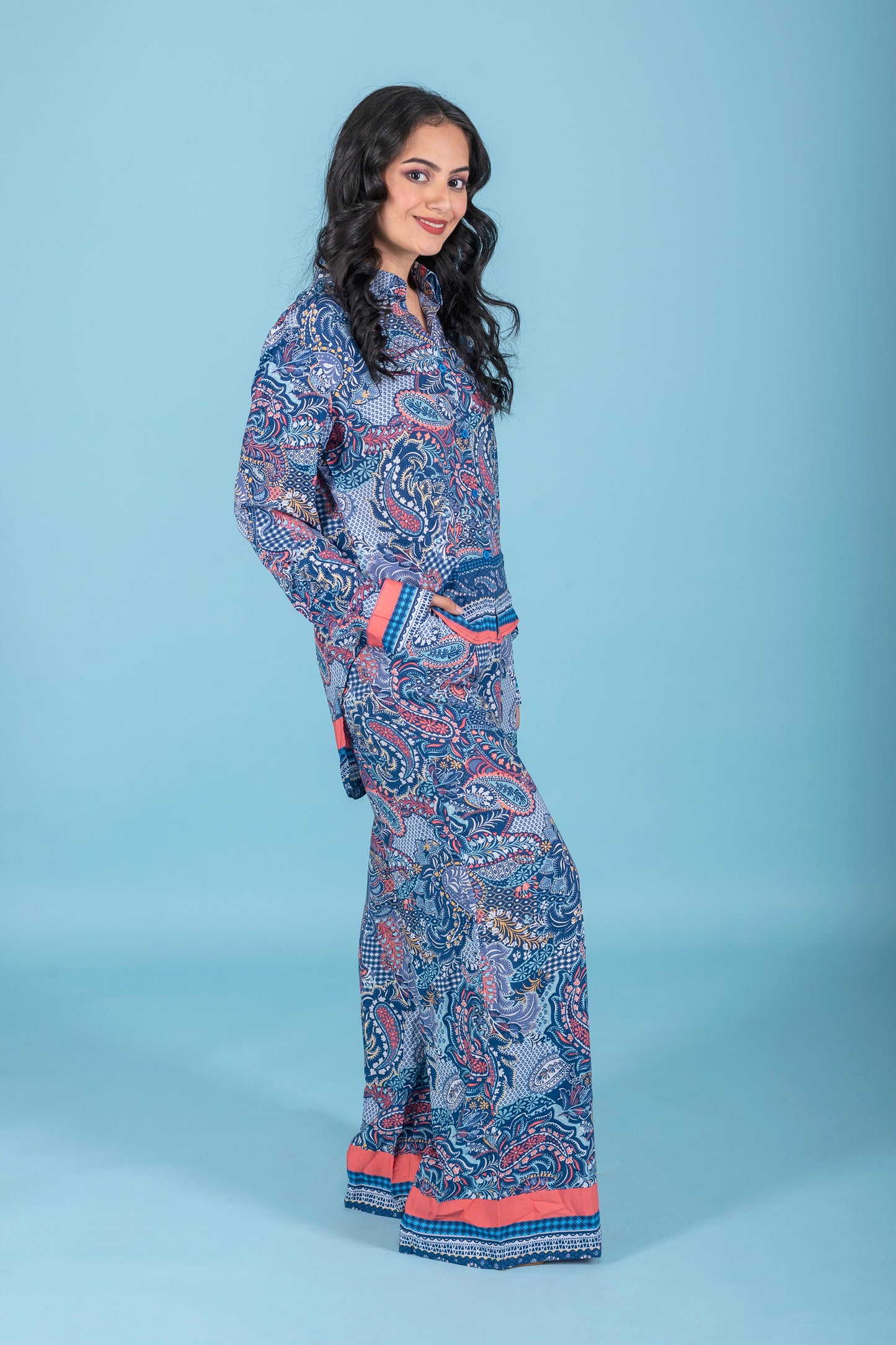 Paisley Digital Print Shirt And Pants Co-Ord Set