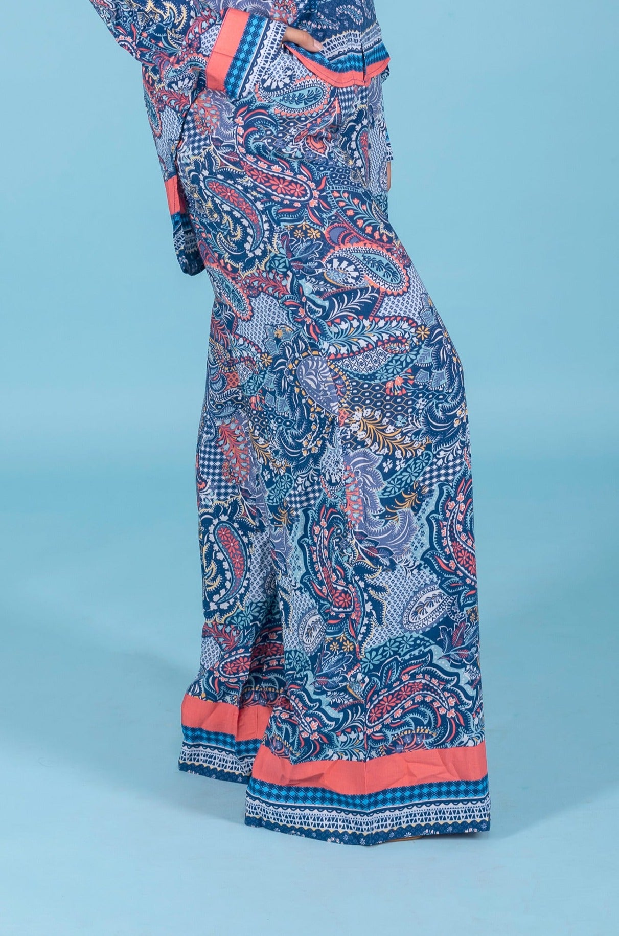 Paisley Digital Print Wide Leg Pants