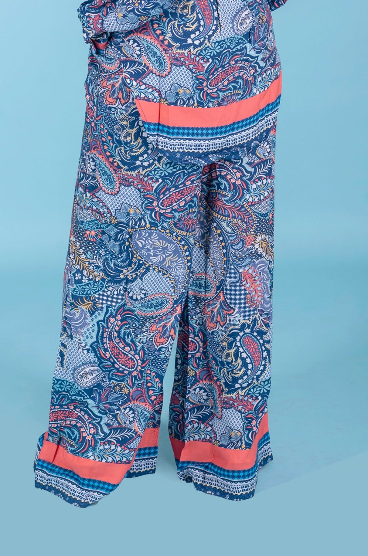 Paisley Digital Print Wide Leg Pants