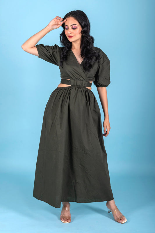 Cut-Out Tie Back Layered Half Sleeves Maxi Dress