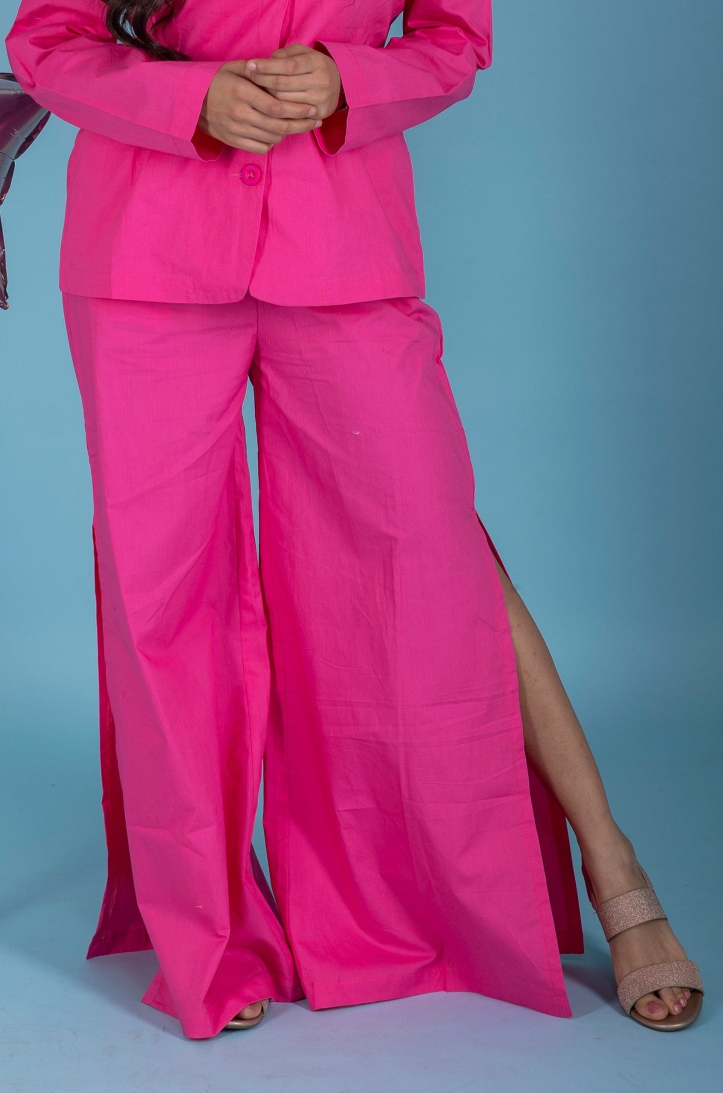 Solid Colour Side Slit Wide Leg Pants