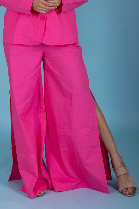 Solid Colour Side Slit Wide Leg Pants