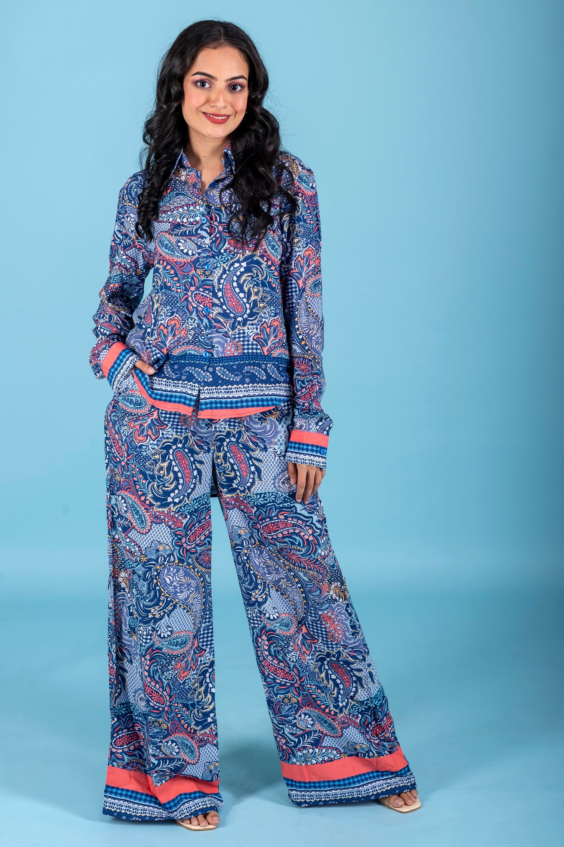 Paisley Digital Print Shirt And Pants Co-Ord Set