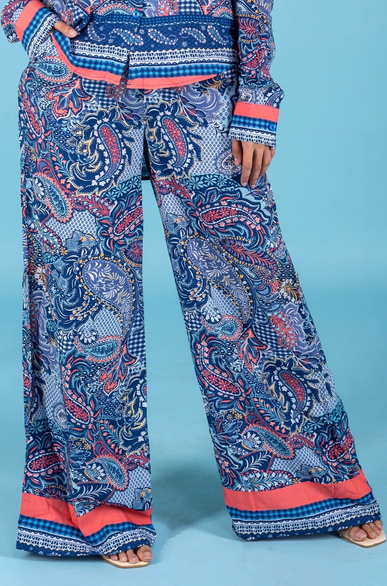 Paisley Digital Print Wide Leg Pants