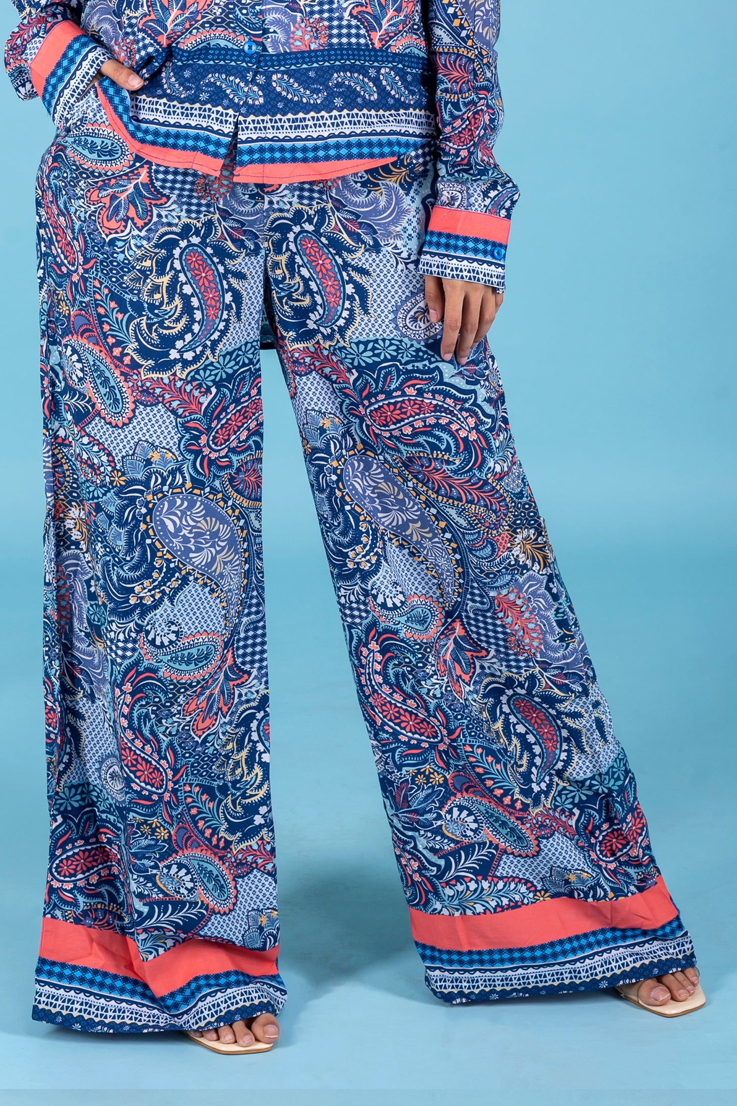 Paisley Digital Print Wide Leg Pants