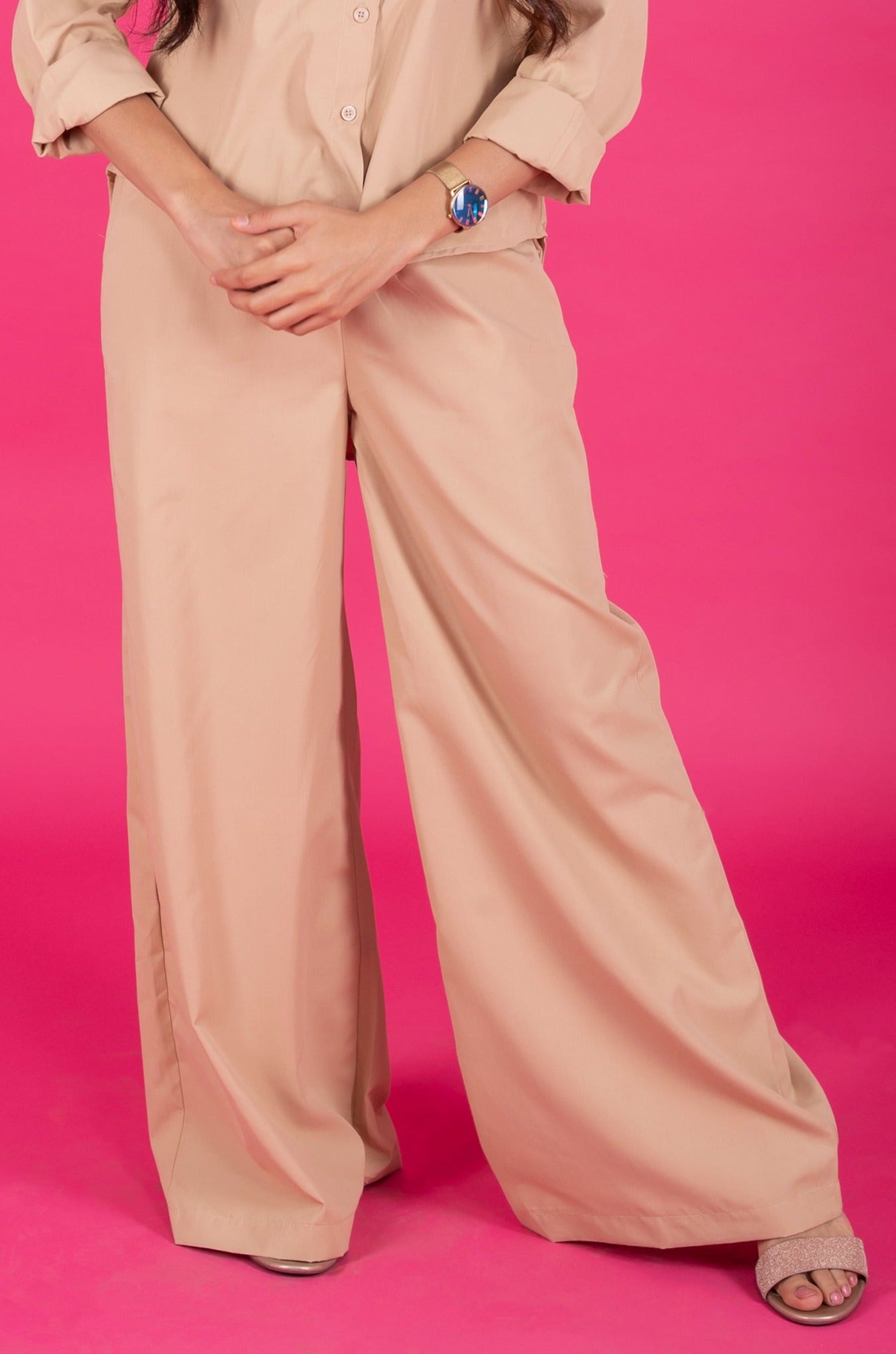 Solid Colour Wide Leg Pants