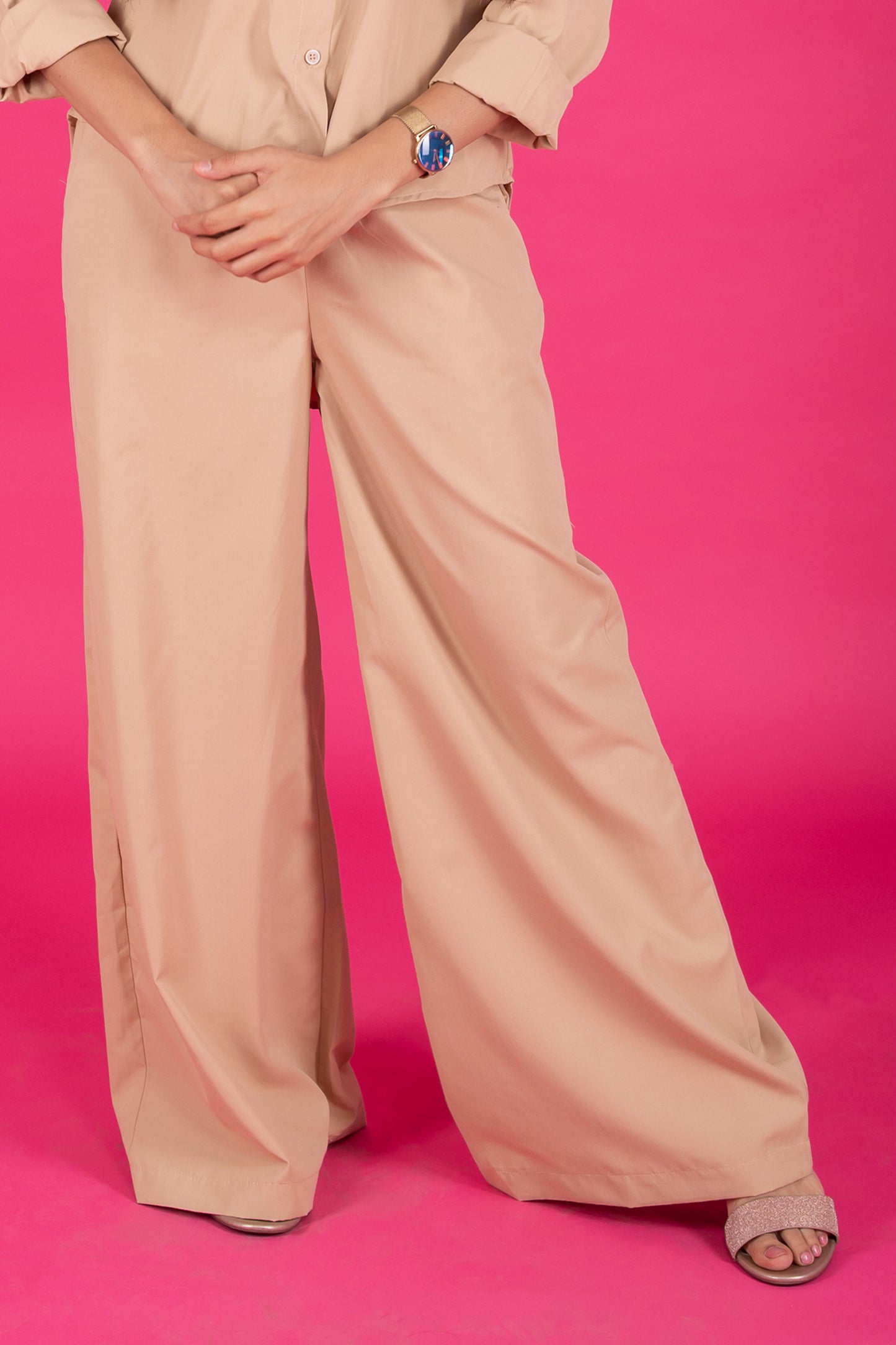 Solid Colour Wide Leg Pants