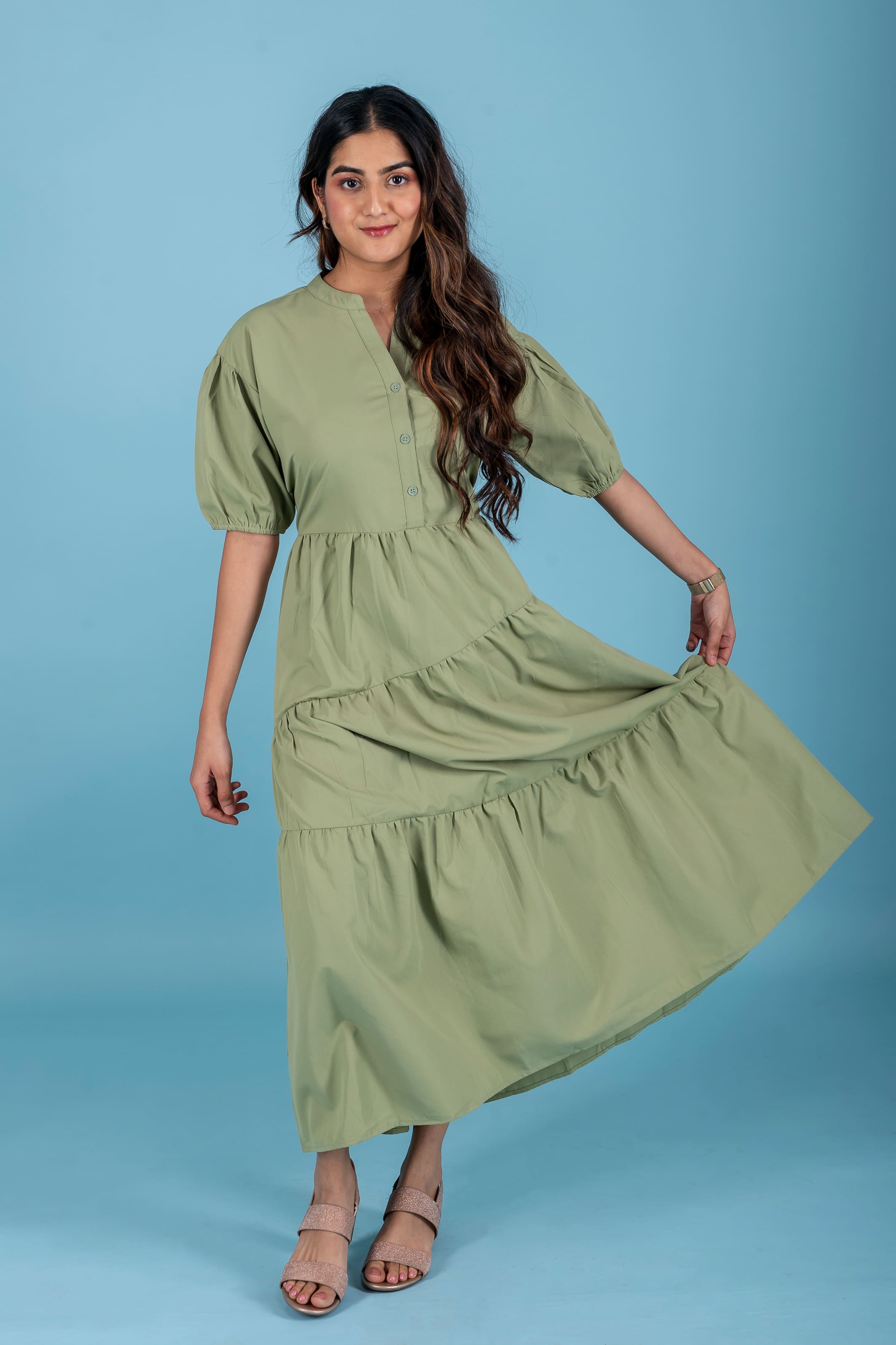 Solid Ruffles Half Sleeve Midi X-line Dress $48.99 Flor | Womens shift  dresses, Stylish dresses for girls, Midi ruffle dress